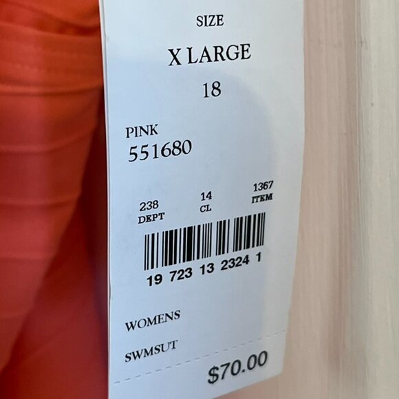 Lands End Woman's Plus-Size Coral Pink Summer V-Neck One-Piece Swimsuit Sz 18 - Picture 5 of 12